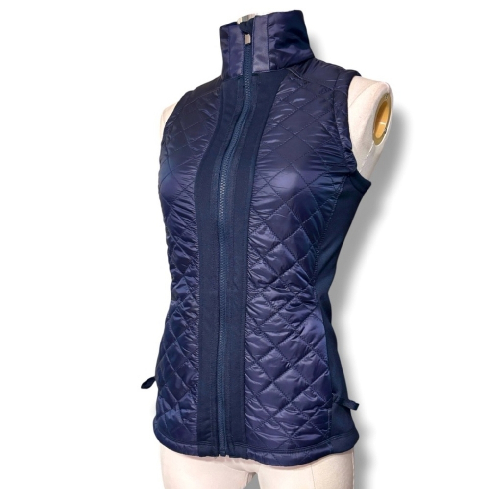 ATHLETA Navy Mock Neck Full Zip Quilted Puffer Vest